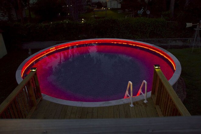 Outdoor lighting project- small pool outlined in strip light