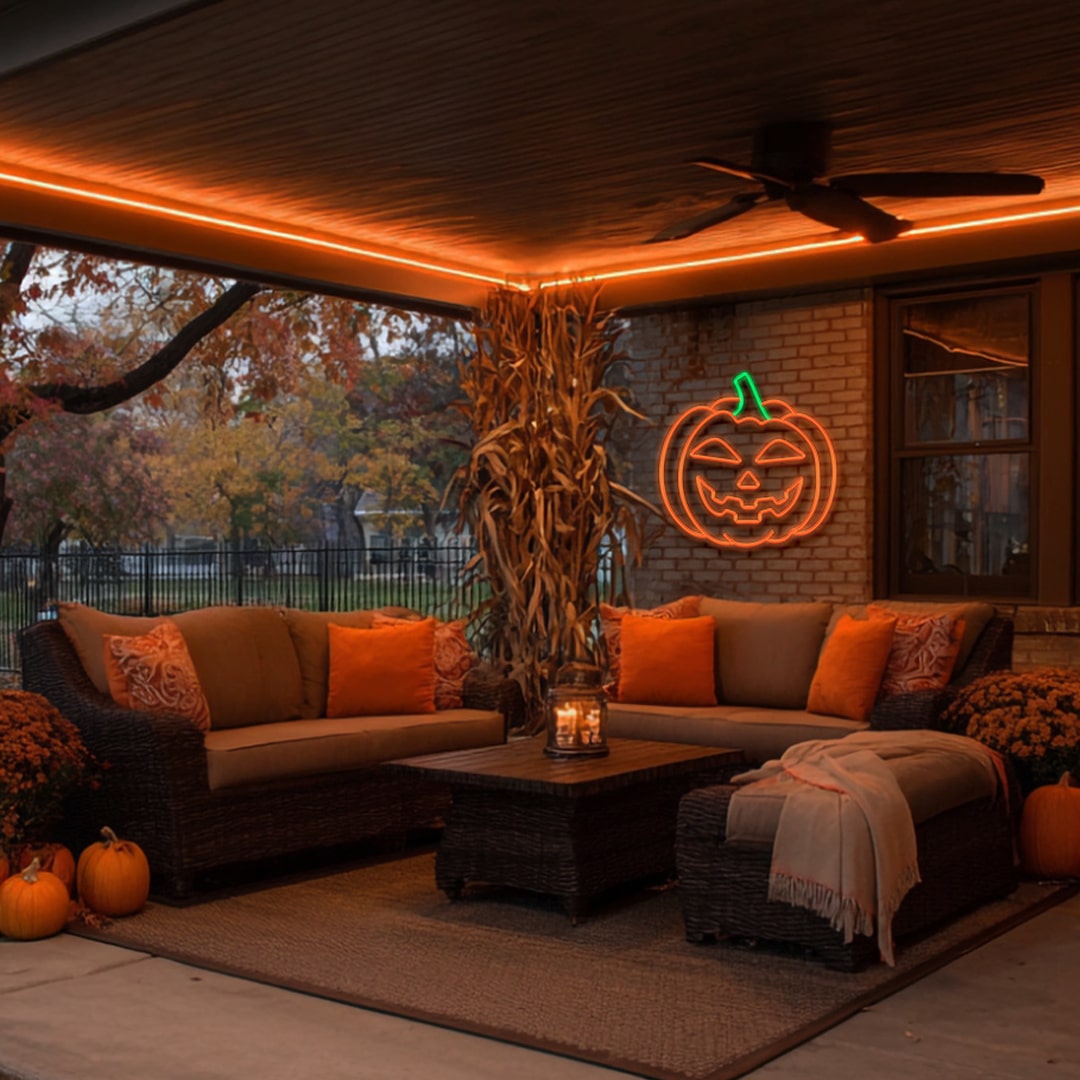 Fall Porch with LED Neon Jackolantern