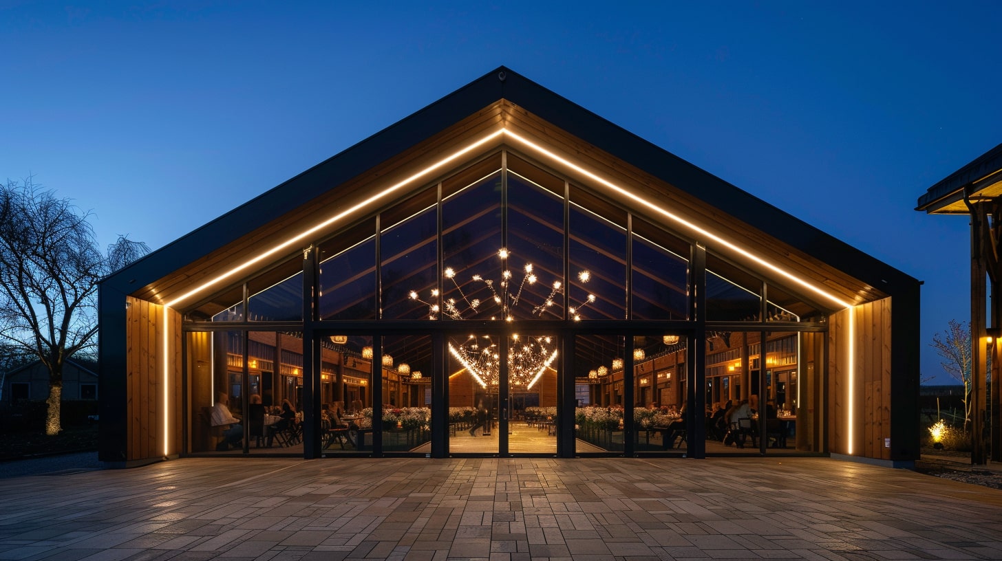 Glass Front Barn with LED Rope Lights