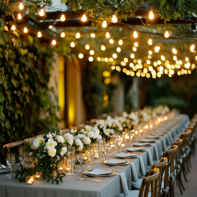 LED Bistro Lights at Outdoor Wedding