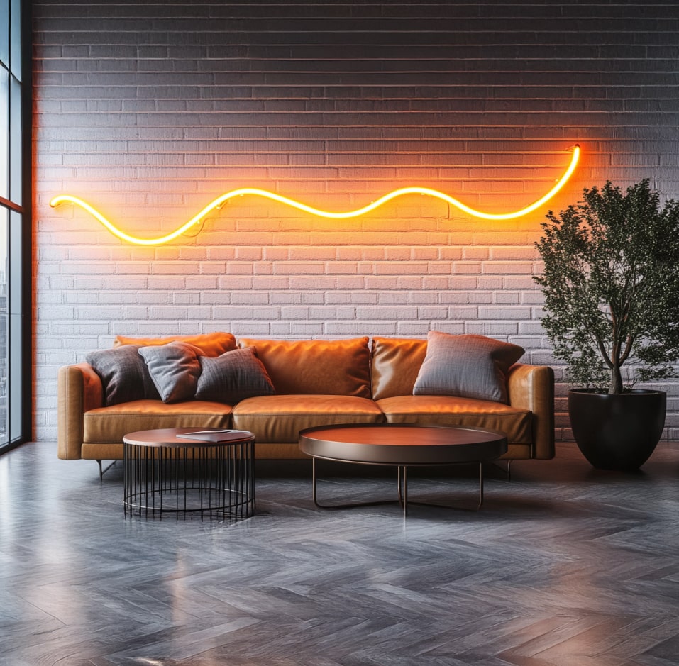 LED neon strip lighting in living room