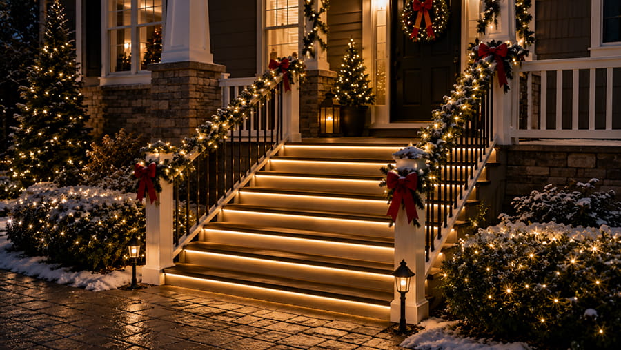 Christmas Lights on Walkways, Porches, and Entryways