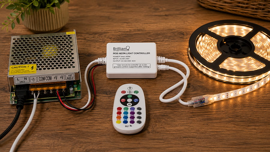 Connect the LED Strip Light Controller and Power Supply