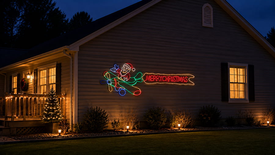 Large Christmas Signs Including Santa Flying Plane with Banner